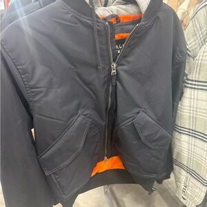 Men's Black Bomber Jacket with Orange Lining